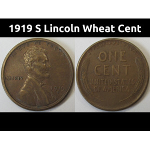 1919 S Lincoln Wheat Cent - high grade San Francisco mintmark penny