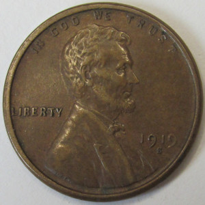 1919 S Lincoln Wheat Cent - high grade San Francisco mintmark penny