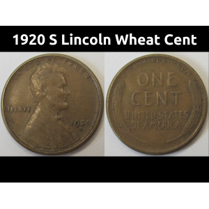 1920 S Lincoln Wheat Cent - antique higher grade San Francisco mintmark penny