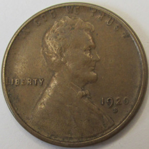 1920 S Lincoln Wheat Cent - antique higher grade San Francisco mintmark penny