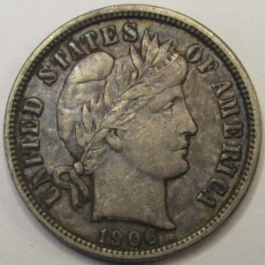1906 Barber Dime - antique better condition American silver dime coin
