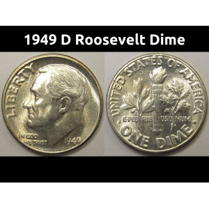 1949 D Roosevelt Dime - antique uncirculated Denver mintmark silver dime