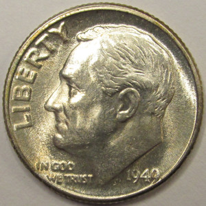 1949 D Roosevelt Dime - antique uncirculated Denver mintmark silver dime