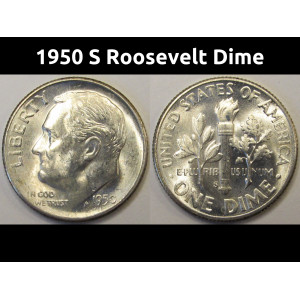 1950 S Roosevelt Dime - antique lower mintage American silver dime