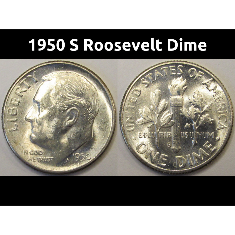 1950 S Roosevelt Dime - antique lower mintage American silver dime