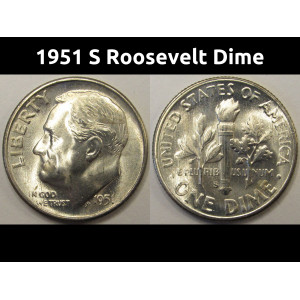 1951 S Roosevelt Dime - uncirculated antique American silver dime