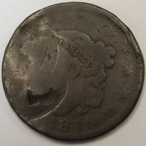 1816 Coronet Head Large Cent - antique first year of design coin