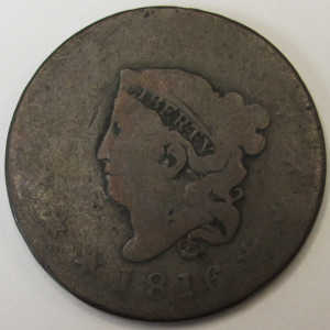 1816 Coronet Head Large Cent - antique copper American penny