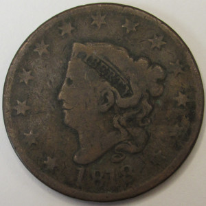 1818 Coronet Head Large Cent - antique American copper penny coin