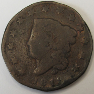 1819 Coronet Head Large Cent - Large Date - antique American copper penny