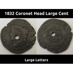 1832 Coronet Head Large Cent - Large Letters - antique copper penny