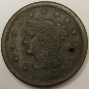 1847 Braided Hair Large Cent - antique American copper coin