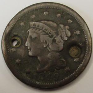 1849 Braided Hair Large Cent - antique American copper coin