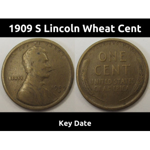 1909 S Lincoln Wheat Cent - antique key date San Francisco penny