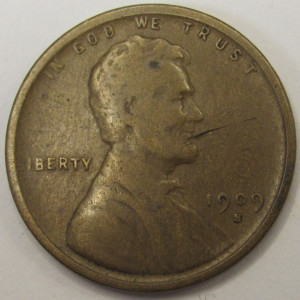1909 S Lincoln Wheat Cent - antique key date San Francisco penny