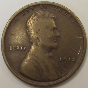 1914 D Lincoln Wheat Cent - key date low mintage American wheat penny