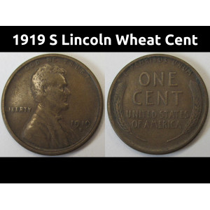 1919 S Lincoln Wheat Cent - antique better condition San Francisco penny