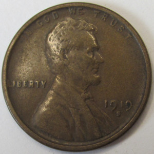 1919 S Lincoln Wheat Cent - antique better condition San Francisco penny