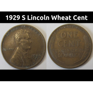 1929 S Lincoln Wheat Cent - antique San Francisco mintmark better condition penny