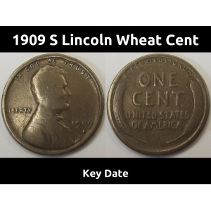 1909 S Lincoln Wheat Cent - key date low mintage San Francisco penny