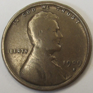 1909 S Lincoln Wheat Cent - key date low mintage San Francisco penny