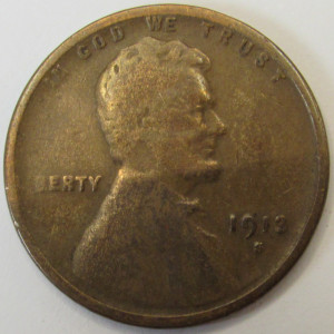 1913 S Lincoln Wheat Cent - antique San Francisco mint low mintage penny