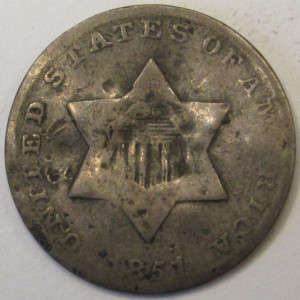 1851 Silver Three Cents - antique small silver trime coin