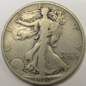 1920 D Walking Liberty Half Dollar - antique Denver mintmark silver coin