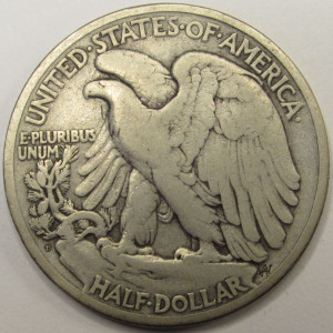 1920 D Walking Liberty Half Dollar - antique Denver mintmark silver coin