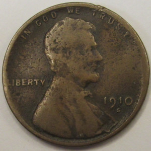 1910 S Lincoln Wheat Cent - antique lower mintage San Francisco mint coin