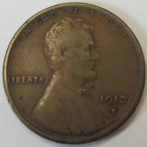 1913 S Lincoln Wheat Cent - antique lower mintage San Francisco mintmark penny