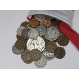 50 Old US collectible coins gift with Christmas Stocking - 1oz silver pre-1964 coins - great for young numismatists