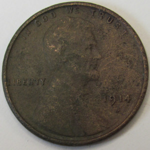 1914 S Lincoln Wheat Cent - antique lower mintage San Francisco mintmark penny