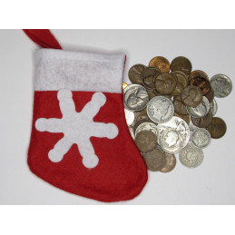 50 Old US collectible coins gift with Christmas Stocking - 1oz silver pre-1964 coins - great for young numismatists