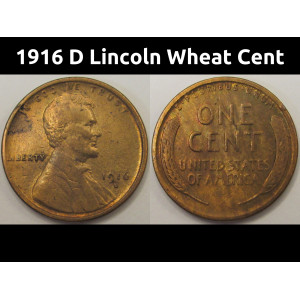 1916 D Lincoln Wheat Cent - antique Denver mintmark American wheat penny