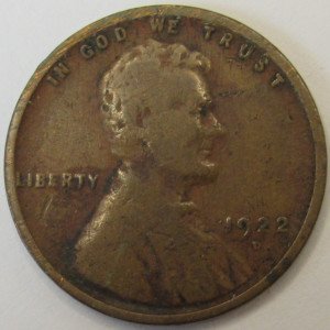 1922 D Lincoln Wheat Cent - antique low mintage Denver mintmark penny