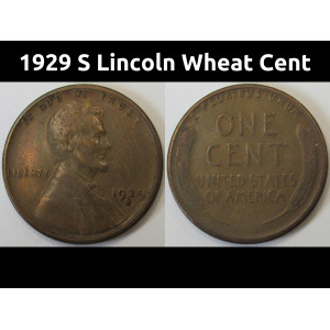 1929 S Lincoln Wheat Cent - antique higher grade San Francisco mintmark penny