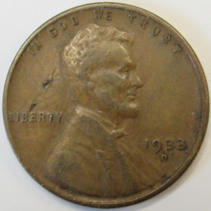 1933 D Lincoln Wheat Cent - antique Denver mintmark Great Depression wheat penny