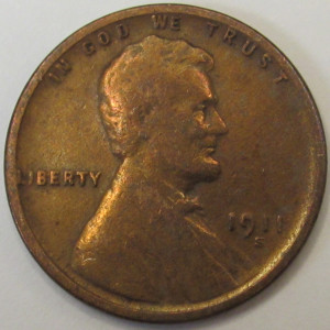 1911 S Lincoln Wheat Cent - antique semi-key date San Francisco wheat penny