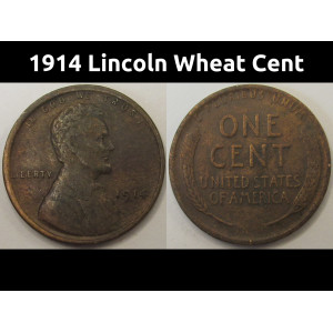 1914 Lincoln Wheat Cent - antique 100 year old American wheat penny