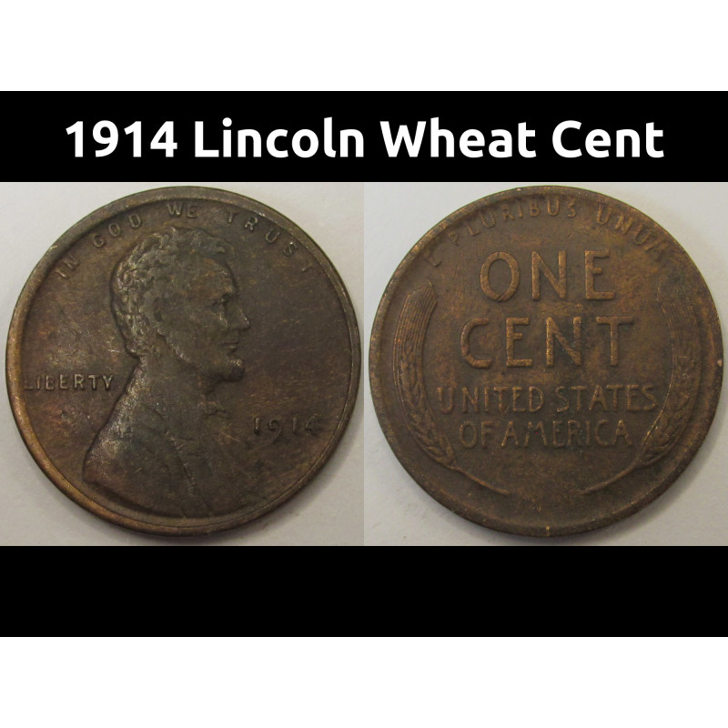 1914 Lincoln Wheat Cent - antique 100 year old American wheat penny