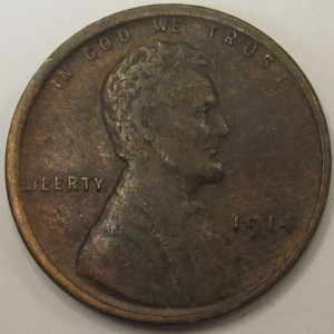 1914 Lincoln Wheat Cent - antique 100 year old American wheat penny