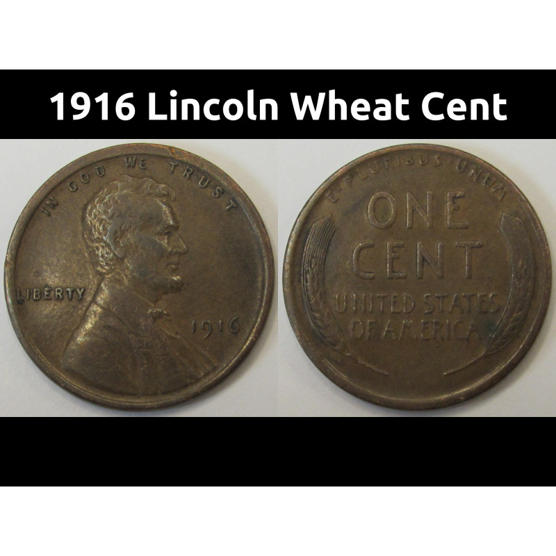 1916 Lincoln Wheat Cent - antique American wheat penny coin