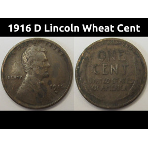 1916 D Lincoln Wheat Cent - antique Denver mintmark American penny coin