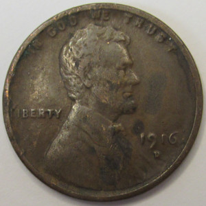 1916 D Lincoln Wheat Cent - antique Denver mintmark American penny coin