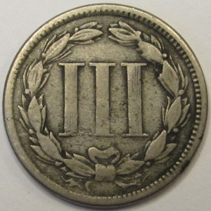 1866 Nickel Three Cents - antique post Civil War era odd demonimation coin