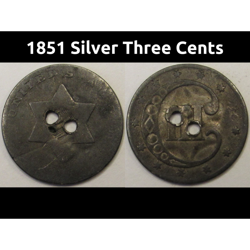 1851 Silver Three Cents - antique pre Civil War small silver coin