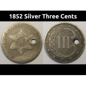 1852 Silver Three Cents - antique pre Civil War tiny silver coin