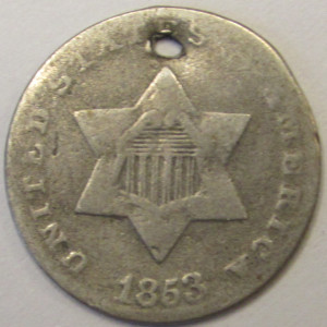 1853 Silver Three Cents - antique pre Civil War era American silver coin
