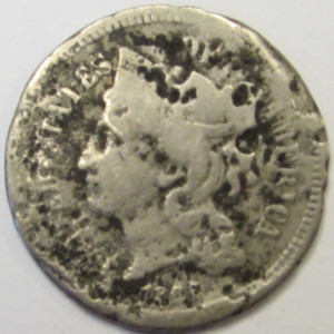 1865 Nickel Three Cents - antique Civil War era American odd denomination coin